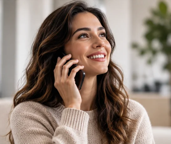Una cliente al telefono, sorridente